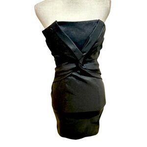 Jessica McClintock black Strapless Pleated Cocktail lined micro mini Dress sz 4